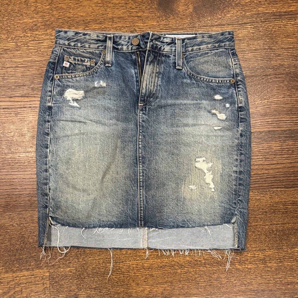 AG Adriano Goldschmied Distressed Denim Pencil Skirt - Blue